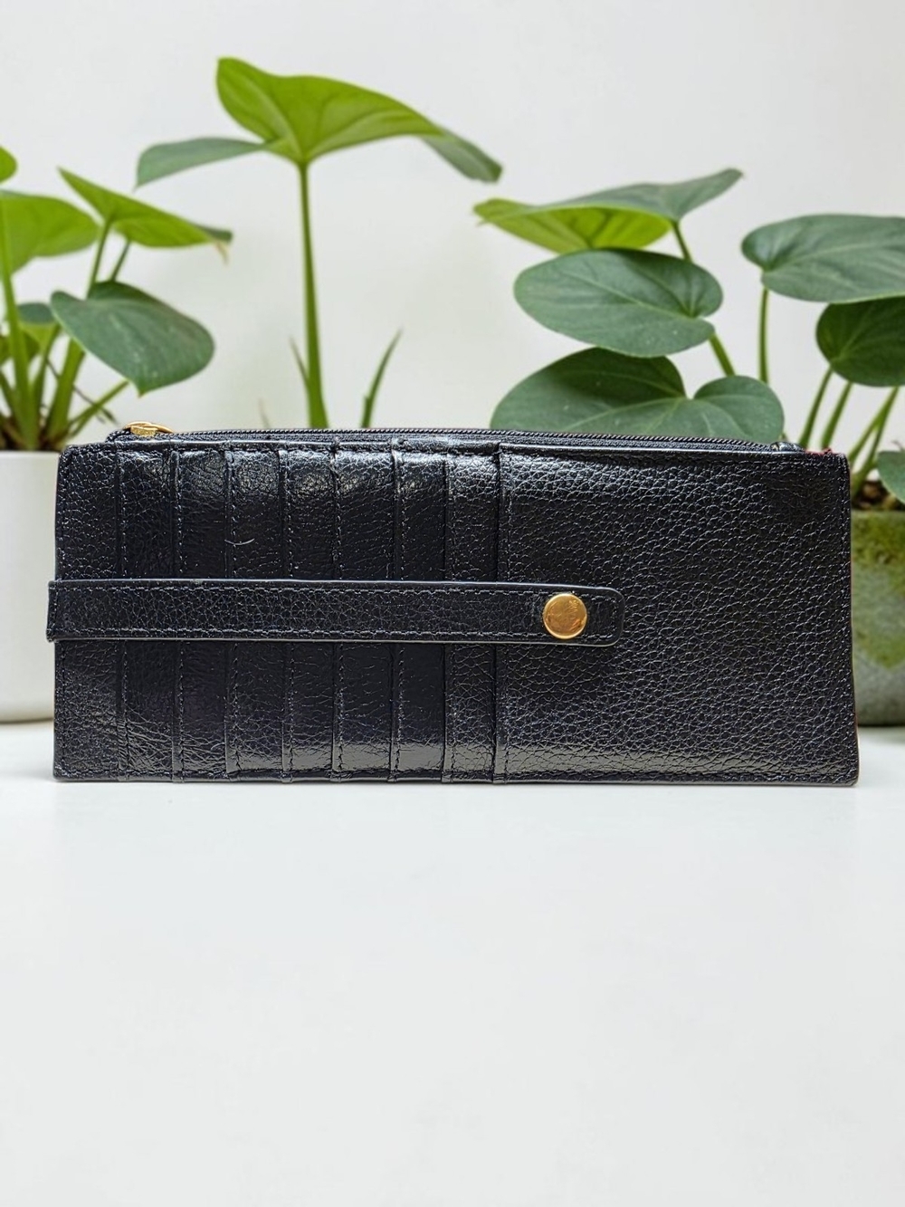 LODIS Black Leather Audrey Slim Long Zipper Pouch Card Holder Wallet-EUC - Picture 2 of 5